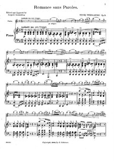 Романс без слов для скрипки и фортепиано, Op.9: Партитура by Генрик Венявский
