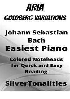 Вариации Гольдберга, BWV 988: Aria, for easy piano with colored notation by Иоганн Себастьян Бах
