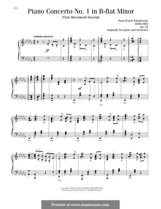 Концерт для фортепиано с оркестром No.1 си-бемоль минор, TH 55 Op.23: Часть I (Excerpt). Version for piano by Петр Чайковский