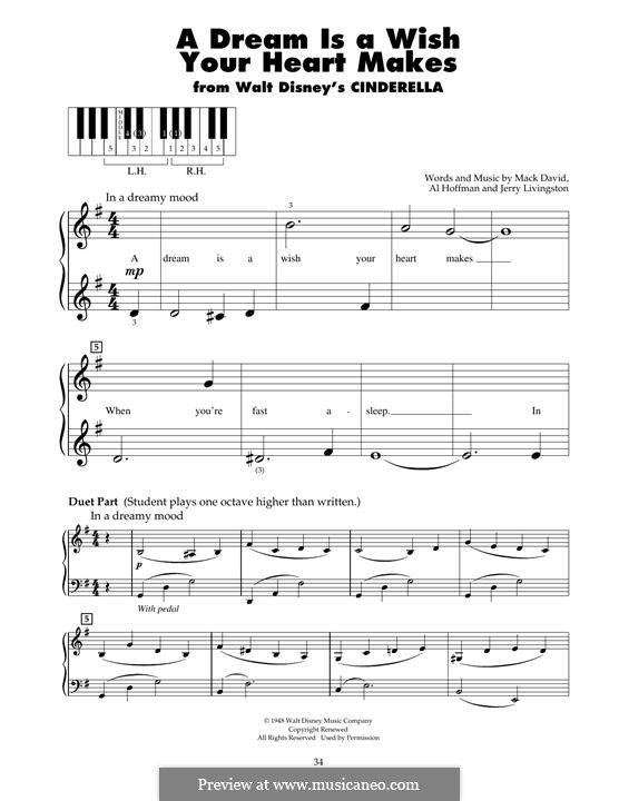 A Dream Is a Wish Your Heart Makes (from Disney's Cinderella): Для фортепиано by Al Hoffman, Jerry Livingston, Mack David