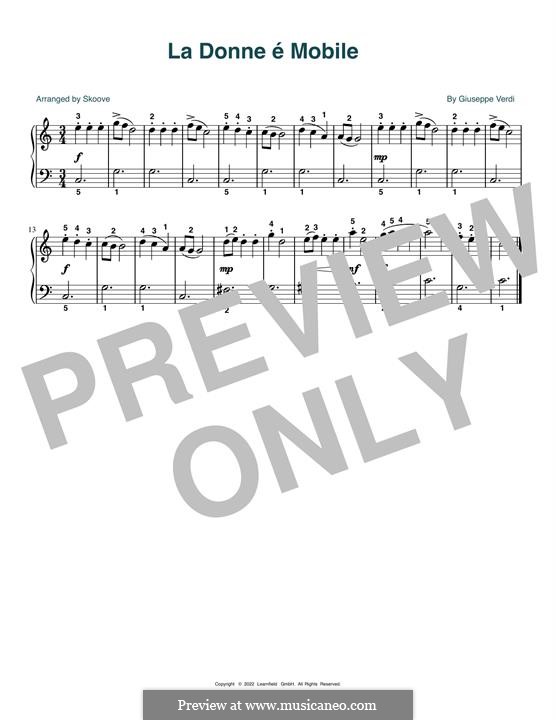 La donna è mobile (Over the Summer Sea) printable scores: Для фортепиано by Джузеппе Верди