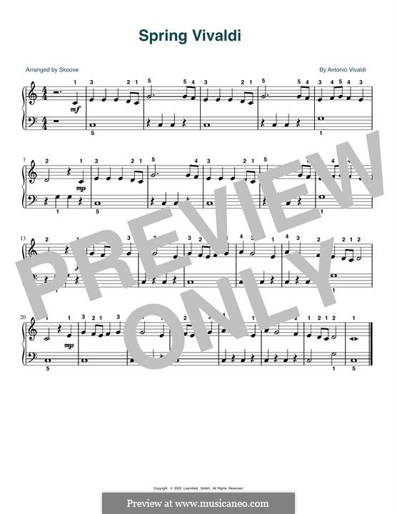 Violin Concerto No.1 in E Major 'La primavera' (Printable Scores), RV 269: Movement I (Theme), for piano by Антонио Вивальди