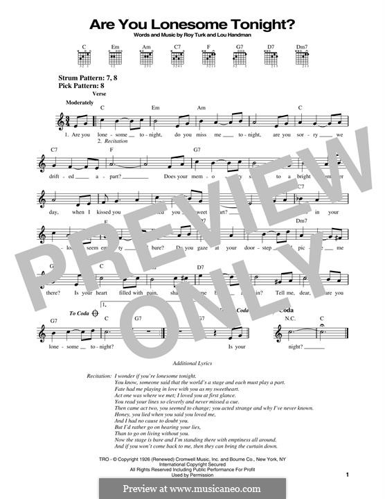Are You Lonesome Tonight? (Elvis Presley): Для гитары by Lou Handman, Roy Turk