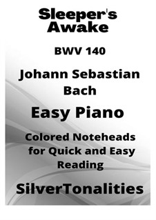 No.1 Wachet auf (Sleepers Awake): For easy piano with colored notation by Иоганн Себастьян Бах
