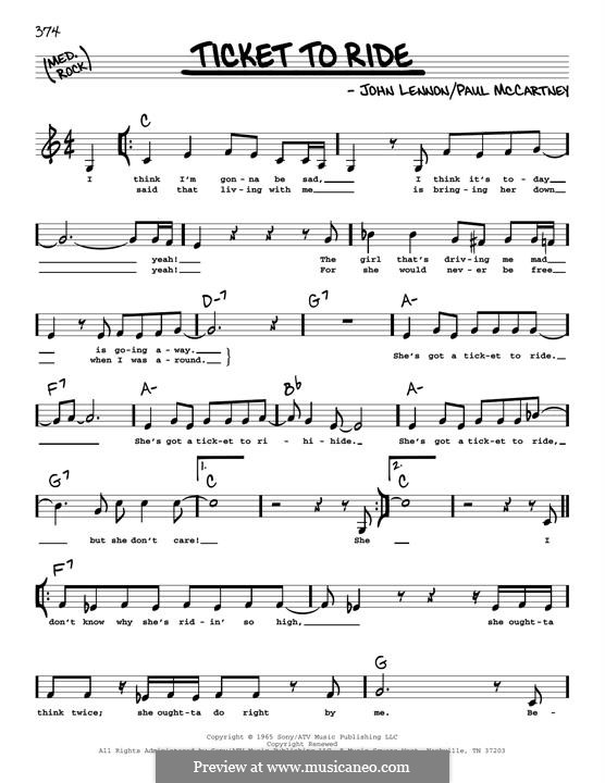 Ticket to Ride (The Beatles): Low Voice by John Lennon, Paul McCartney