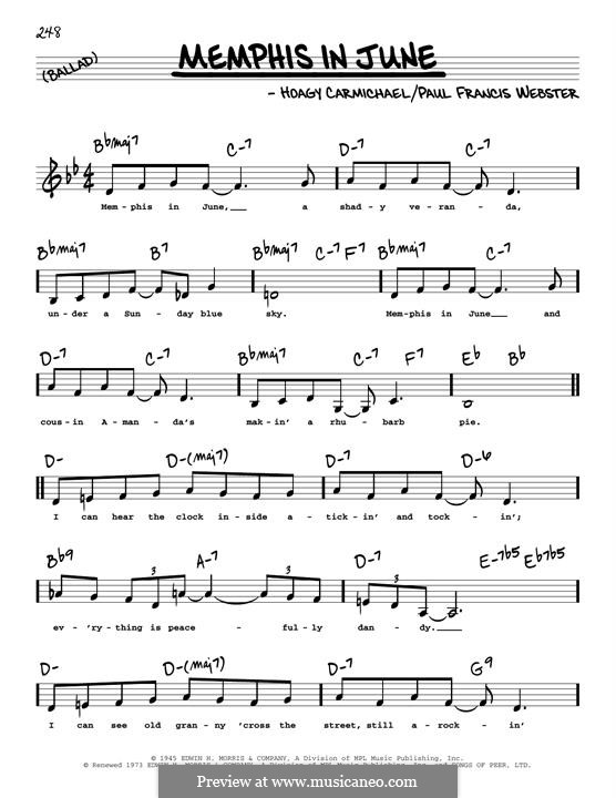 Memphis In June (from Johnny Angel): Low Voice by Paul Francis Webster