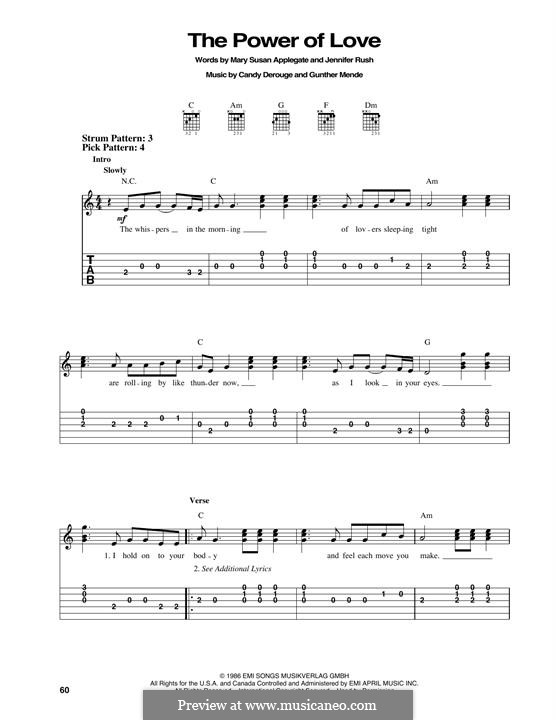 The Power of Love: Для гитары by Candy Derouge, Gunther Mende, Jennifer Rush, Mary Susan Applegate