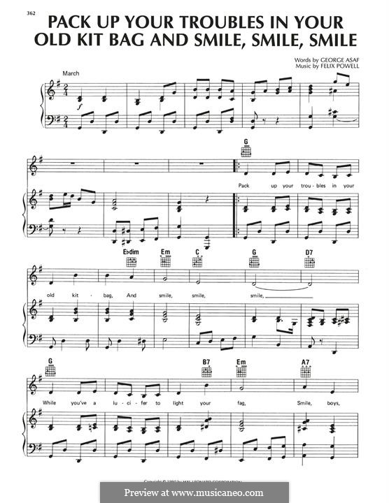 Pack Up Your Troubles (In Your Old Kit Bag): Для голоса и фортепиано (или гитары) by Felix Powell, George Asaf