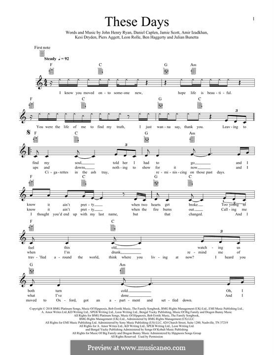 These Days (feat. Macklemore): Для укулеле by Julian Bunetta, Ben Haggerty, Jamie Scott, Kesi Dryden, Piers Aggett, John Henry Ryan, Leon Rolle, Amir Amor