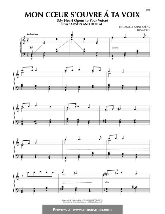 Самсон и Далила, Op.47: My Heart at thy Dear Voice, for piano by Камиль Сен-Санс