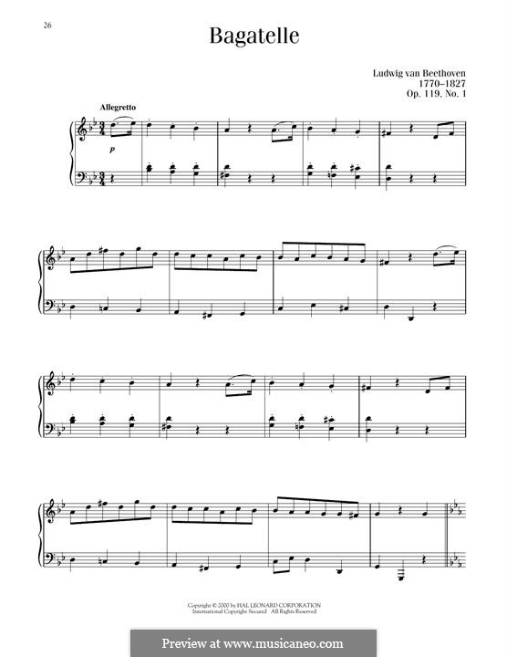 Одиннадцать новых багателей для фортепиано, Op.119: Bagatelle No.1 by Людвиг ван Бетховен
