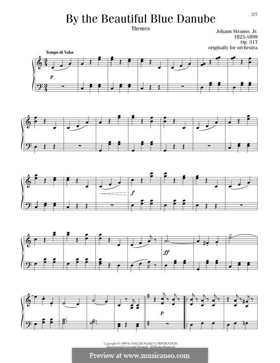 На прекрасном голубом Дунае, для фортепиано, Op.314: Для одного исполнителя by Иоганн Штраус (младший)