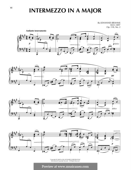 Шесть пьес, Op.118: No.2 Intermezzo in A Major by Иоганнес Брамс