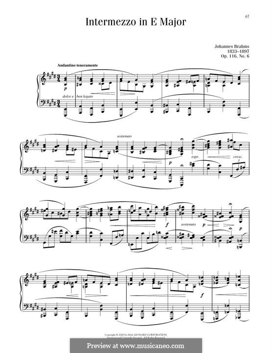 Семь фантазий, Op.116: No.6 Intermezzo in E Major by Иоганнес Брамс