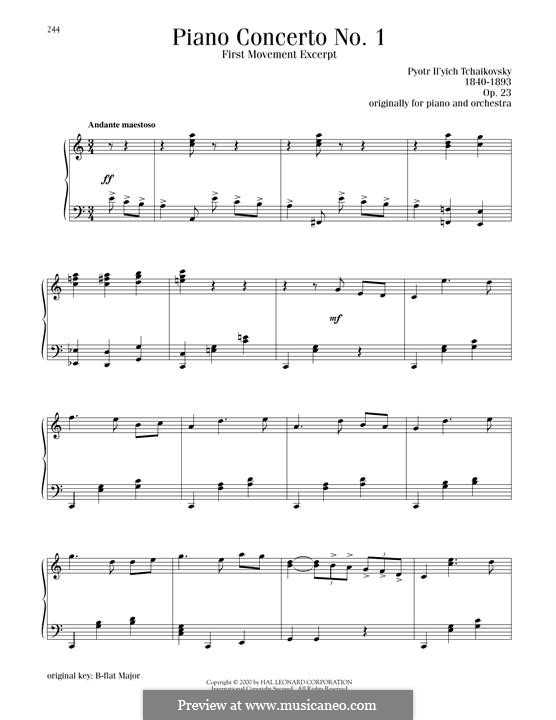 Концерт для фортепиано с оркестром No.1 си-бемоль минор, TH 55 Op.23: Часть I (Excerpt). Version for piano by Петр Чайковский