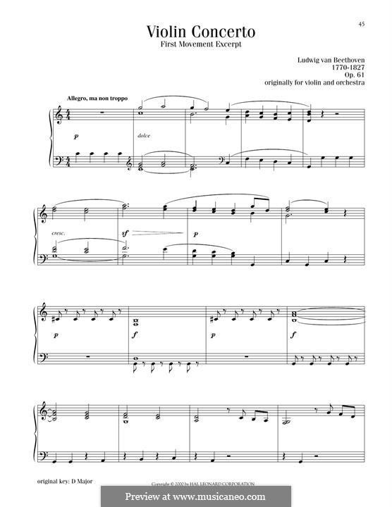 Концерт для скрипки с оркестром ре мажор, Op.61: Movement III, Theme for piano by Людвиг ван Бетховен