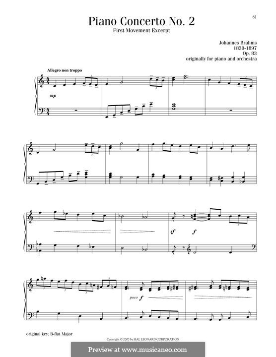 Концерт для фортепиано с оркестром No.2 си-бемоль мажор, Op.83: Movement I, excerpt, for piano by Иоганнес Брамс