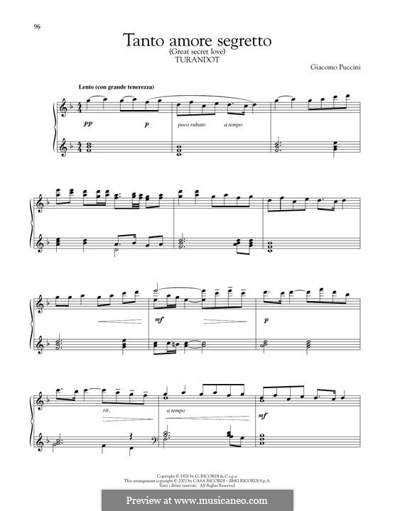 Turandot: Tanto Amore Segreto, for piano by Джакомо Пуччини