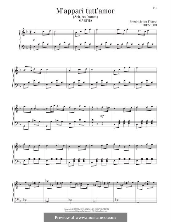 Марта, или Ричмондская ярмарка: M'appari tutt' amor, for piano by Фридрих фон Флотов