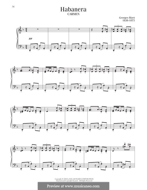 Habanera (Printable Scores): Для фортепиано by Жорж Бизе