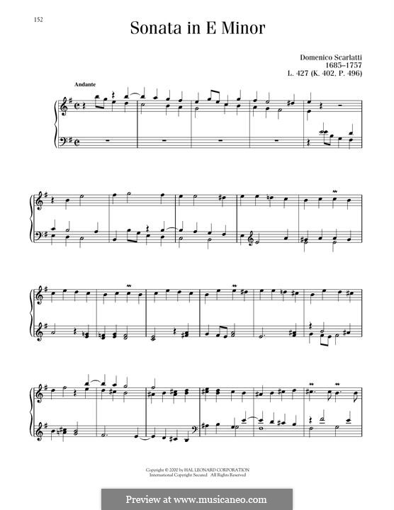 Соната No.427 ми минор, K.402 L.427 P.436: Для фортепиано by Доменико Скарлатти