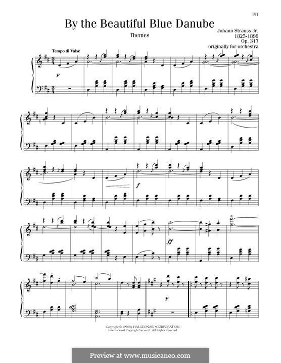На прекрасном голубом Дунае, для фортепиано, Op.314: Для одного исполнителя by Иоганн Штраус (младший)