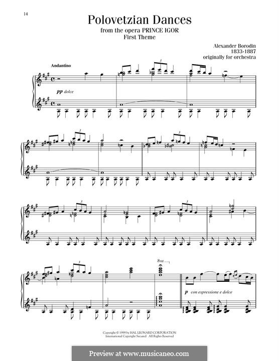 Polovtsian Dances (Printable Scores): First theme by Александр Бородин