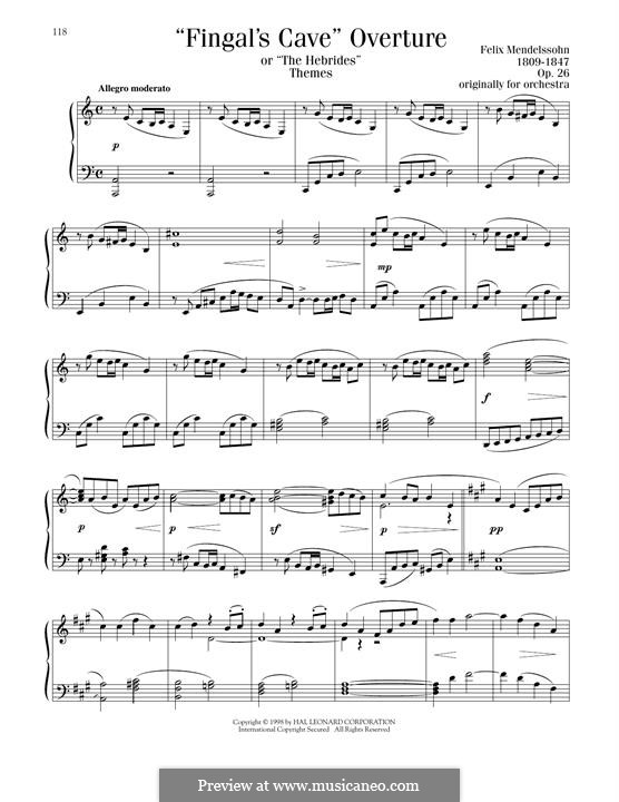Гибриды или Фингалова пещера, Op.26: Themes, for piano by Феликс Мендельсон-Бартольди