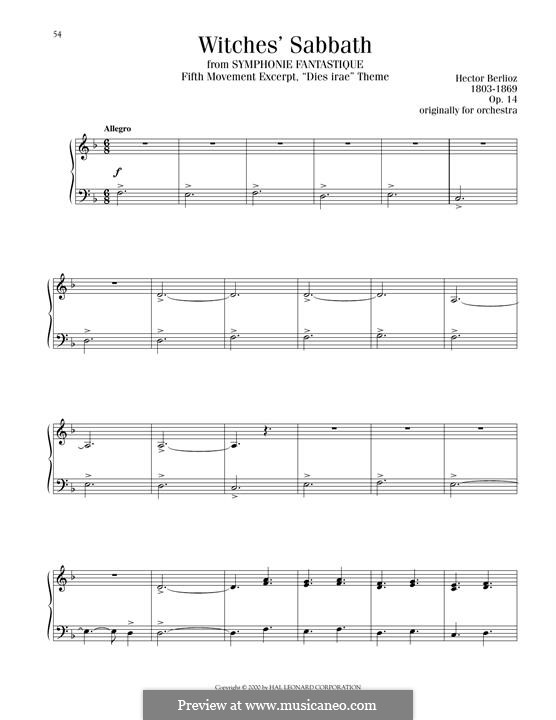 Фантастическая симфония, H.48 Op.14: Witches' Sabbath, for piano by Гектор Берлиоз