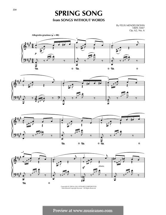 Песни без слов, Op.62: No.6 Spring Song by Феликс Мендельсон-Бартольди