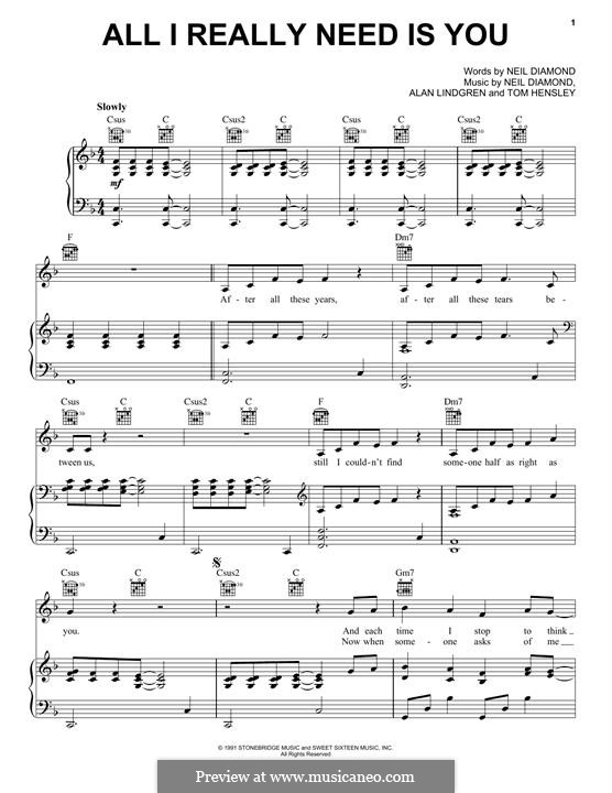 All I Really Need Is You: Для голоса и фортепиано (или гитары) by Alan Lindgren, Tom Hensley