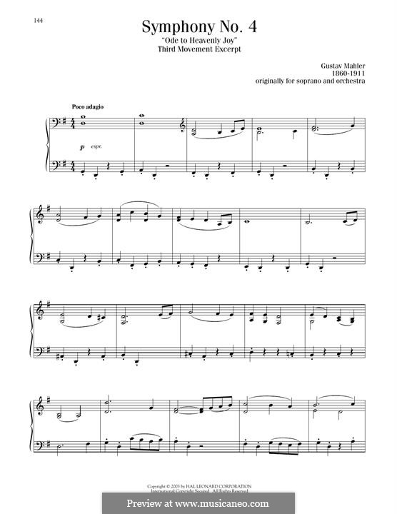 Симфония No.4 соль мажор: Movement III, excerpt, for piano by Густав Малер