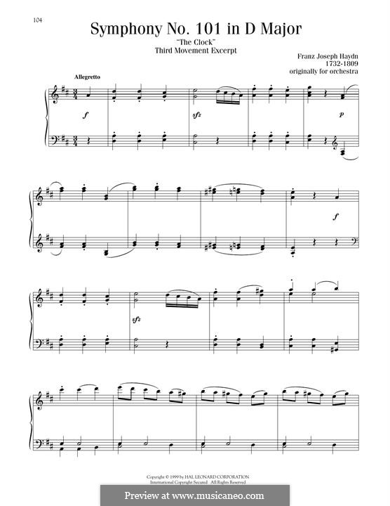 Симфония No.101 ре мажор 'Часы', Hob.I/101: Movement III, excerpt, for piano by Йозеф Гайдн