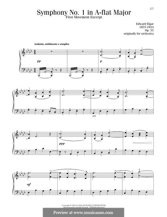 Симфония No.1 ля-бемоль мажор, Op.55: Movement I (Theme). Version for piano by Эдуард Элгар