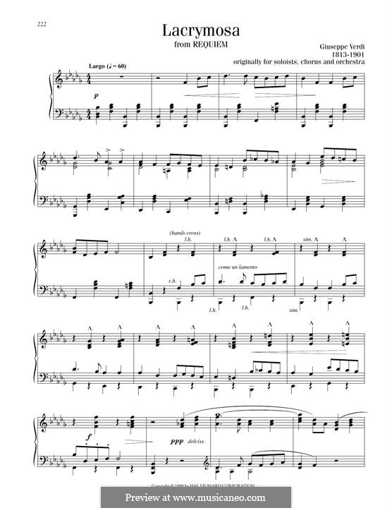 Реквием: Lacrymosa, for piano by Джузеппе Верди