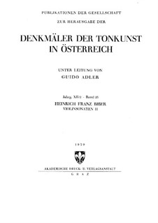 Mystery Sonatas for Violin and Basso Continuo, C.90–105: Партитура, сольная партия by Генрих Игнац фон Бибер