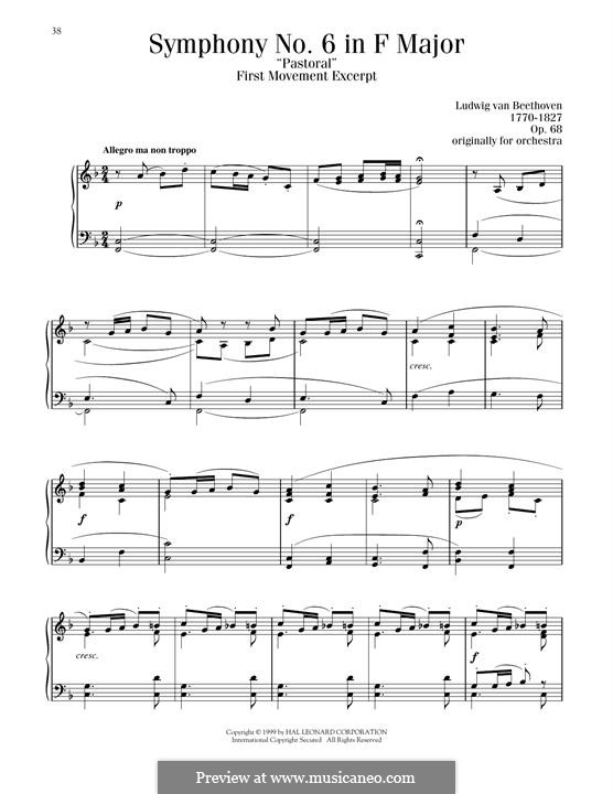 Часть I. Пробуждение радостных чувств от прибытия в деревню: Excerpt, for piano by Людвиг ван Бетховен