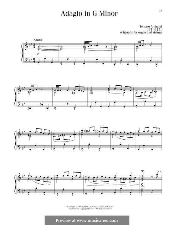 Адажио соль минор: Для фортепиано by Томазо Альбинони