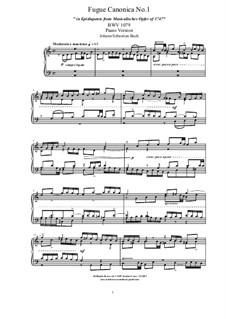 Музыкальное приношение, BWV 1079: Fugue Canonica No.1 in Epidiapente, for piano by Иоганн Себастьян Бах