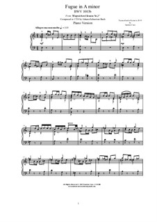 Соната для скрипки No.2 ля минор, BWV 1003: Fuga, for piano by Иоганн Себастьян Бах