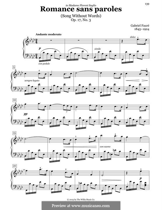 Романсы без слов, Op.17: No.3 in A Flat Major by Габриэль Форе