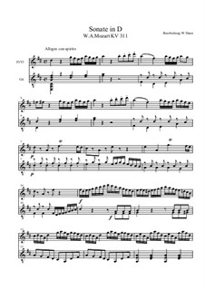 Соната для фортепиано No.9 ре мажор, K.311: Teil 1 Allegro con spirito, für Flöte/Violine und Gitarre by Вольфганг Амадей Моцарт