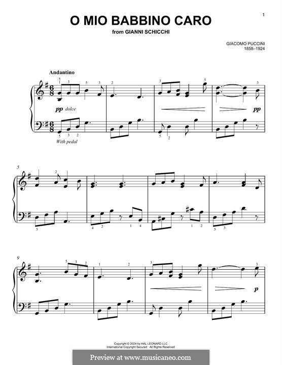 O mio babbino caro: Для фортепиано by Джакомо Пуччини