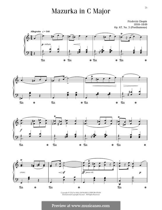 Мазурки, Op. posth.67: No.3 in C Major by Фредерик Шопен