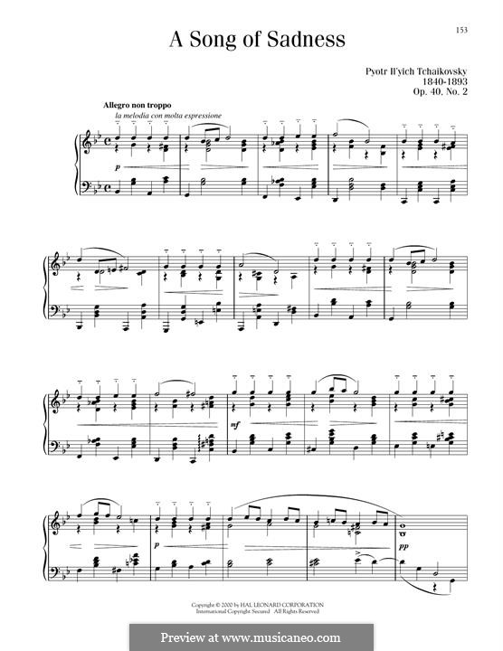 Двенадцать пьес, TH 138 Op.40: No.2 Chanson triste by Петр Чайковский