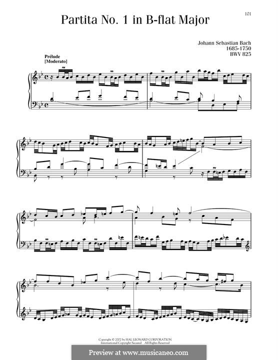 Партита для клавира No.1 си-бемоль мажор, BWV 825: Для фортепиано by Иоганн Себастьян Бах