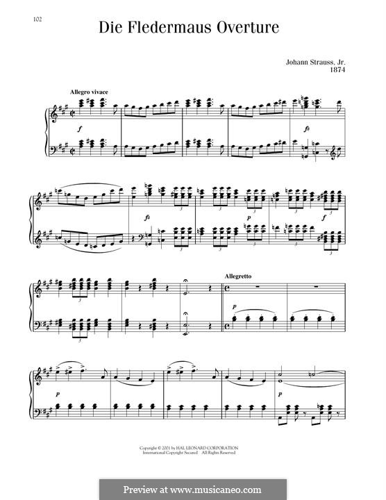 Летучая мышь: Увертюра, для фортепиано by Иоганн Штраус (младший)