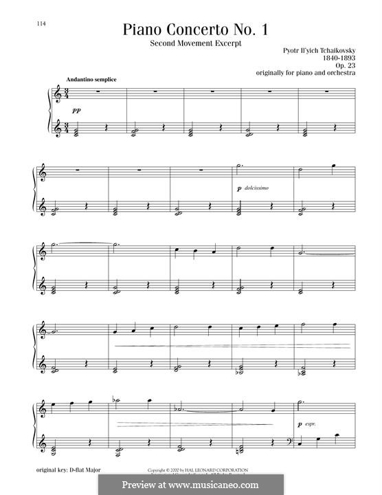 Концерт для фортепиано с оркестром No.1 си-бемоль минор, TH 55 Op.23: Movement II, excerpt, for piano by Петр Чайковский