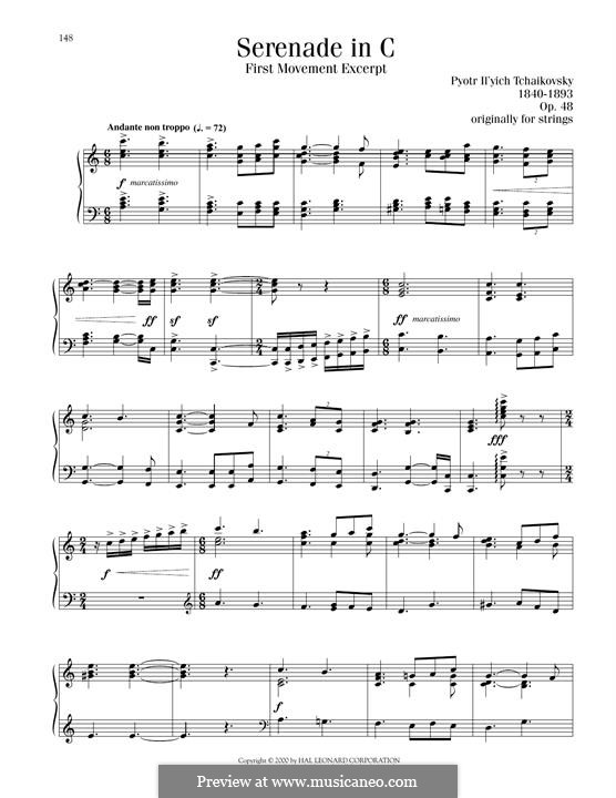 Серенада для струнного оркестра, TH 48 Op.48: Movement I, excerpt, for piano by Петр Чайковский