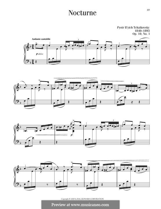 Две пьесы для фортепиано, TH 132 Op.10: No.1 Nocturne by Петр Чайковский